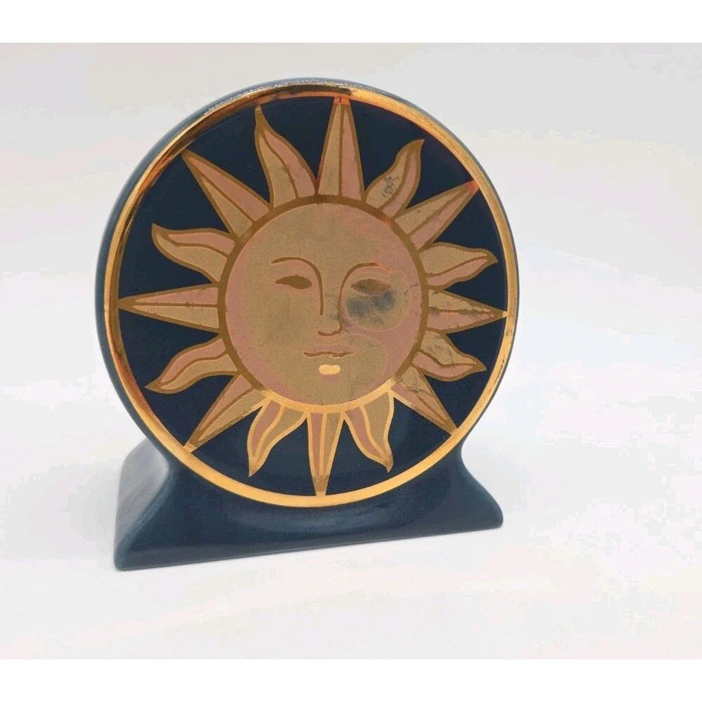 Celestial Sun Moon Stars Toothbrush Holder Springmaid Blue Gold Bathroom 90s Vtg